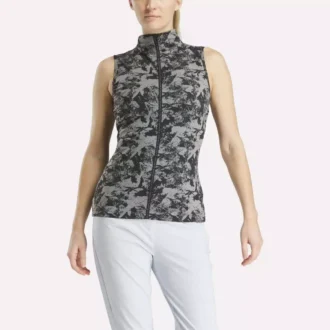 Kadın Kolsuz Mock Neck Golf Üstü – Vector Abstract Print