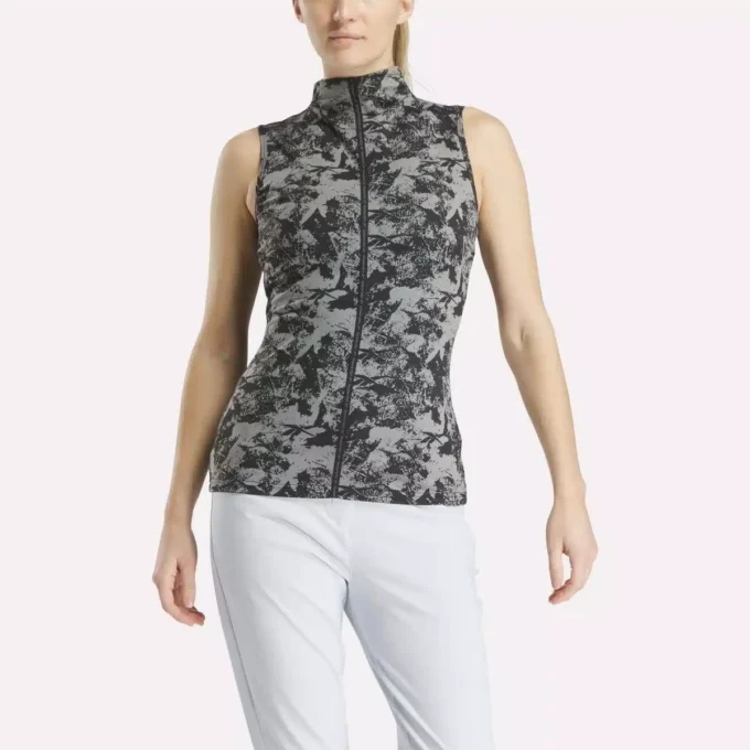 Kadın Kolsuz Mock Neck Golf Üstü – Vector Abstract Print