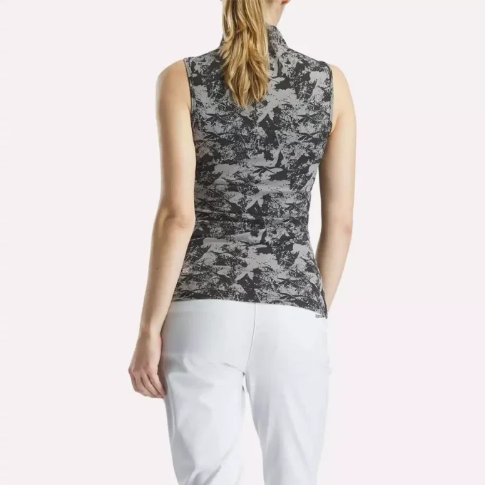 Kadın Kolsuz Mock Neck Golf Üstü – Vector Abstract Print