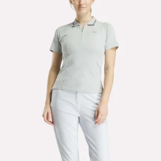 Kadın Kısa Kollu Fermuarlı Bodycon Golf Polo Gömlek