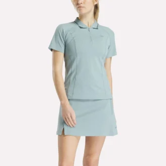 Kadın Kısa Kollu Fermuarlı Bodycon Golf Polo Gömlek