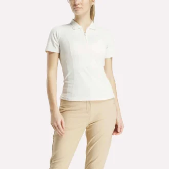 Kadın Kısa Kollu Fermuarlı Bodycon Golf Polo Gömlek