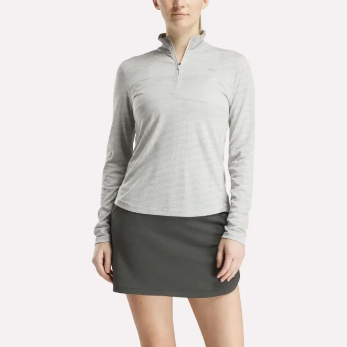 Kadın Uzun Kollu Engineered Vector Jacquard 1/4 Zip Golf Kazak