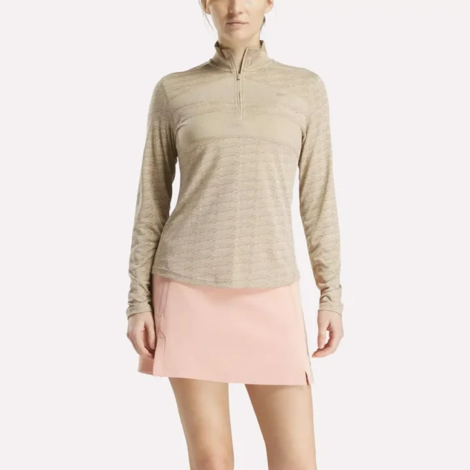 Kadın Uzun Kollu Engineered Vector Jacquard 1/4 Zip Golf Kazak Kadın Uzun Kollu Engineered Vector Jacquard 1/4 Zip Golf Kazak